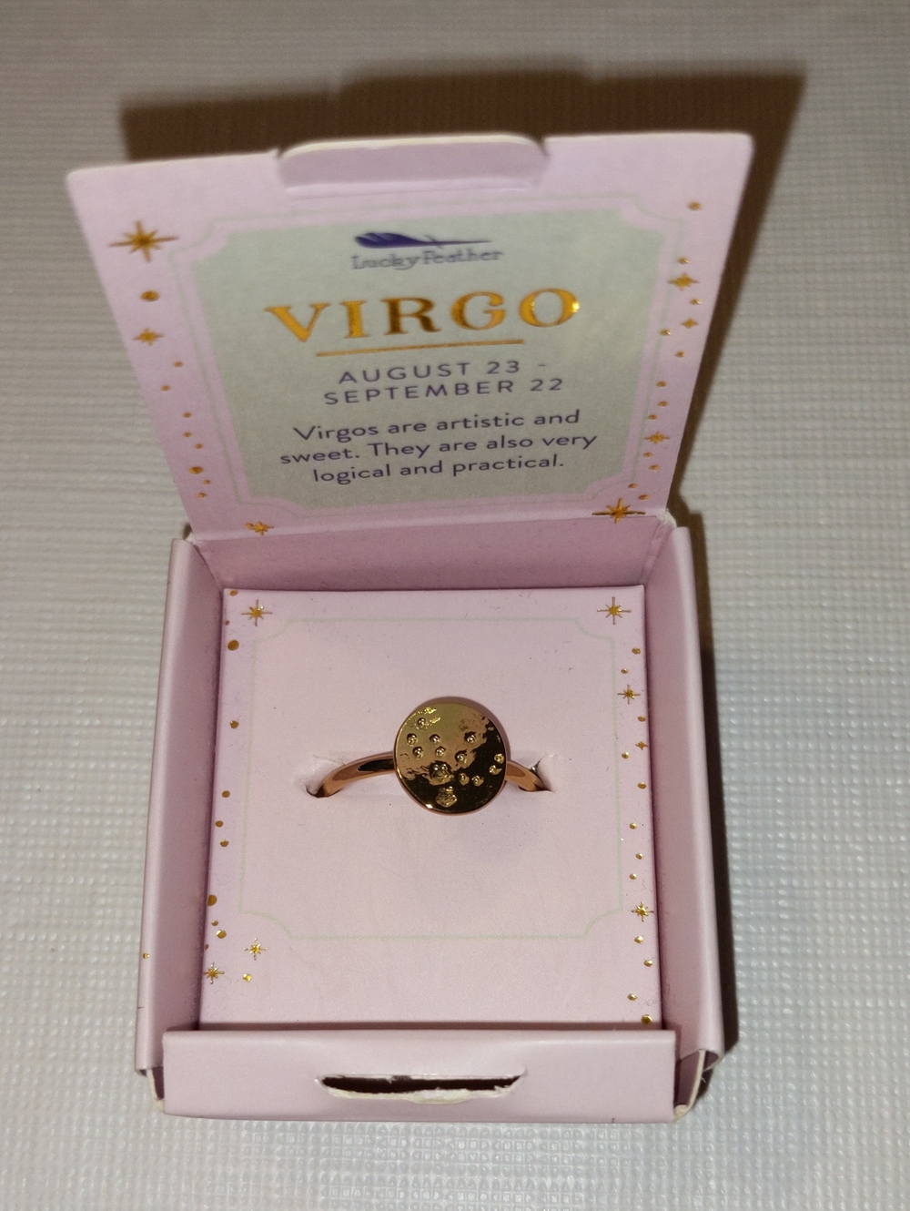 Virgo Gold Zodiac Ring - Women's Astrology Signet 14k Gold Dipped Adjustable